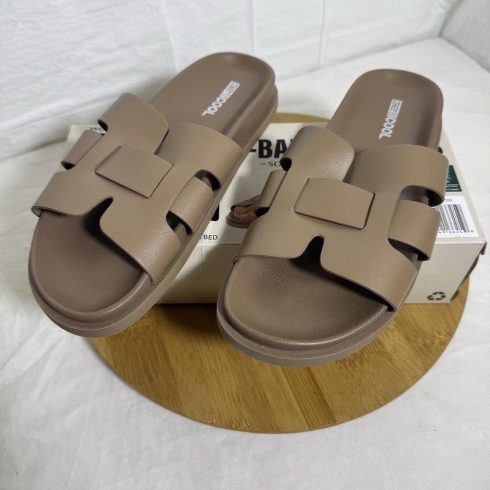 32 Degrees Cool H-Band Sandals Womens Size 9 Tan Cushioned Slip On Slides New